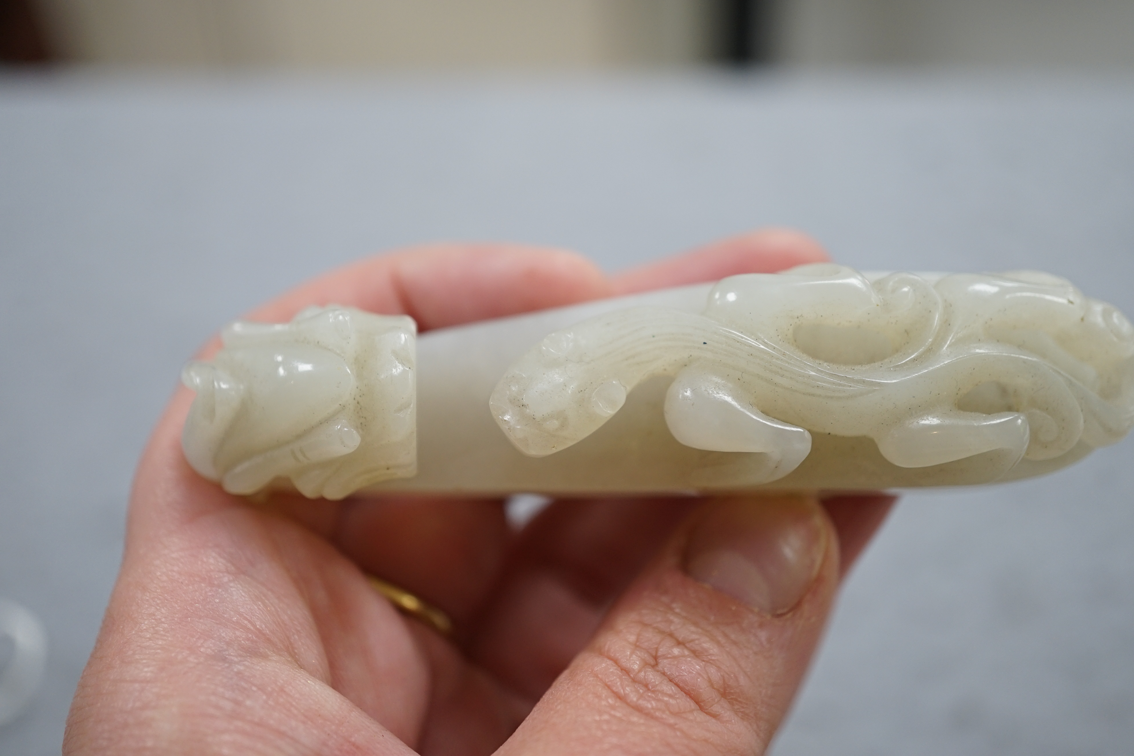 A Chinese white jade ‘dragon’ belt hook, 18th/19th century
